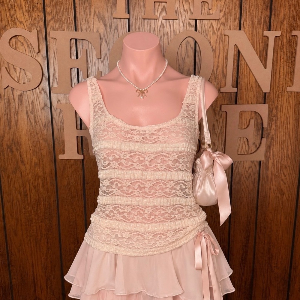 Pink Coquette Fairycore Lace Tank Top Forever 21 Women S Ruffle Romantic Y2K - Picture 1 of 7
